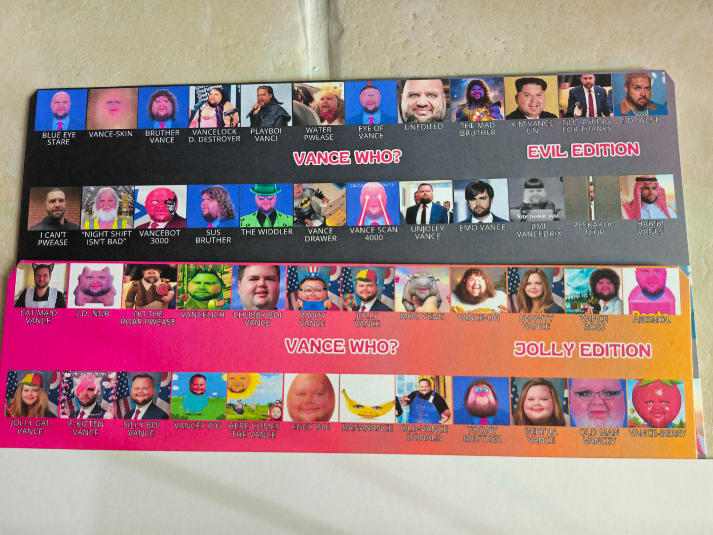 Vance Who? Guess Who Style Vance Meme Game Board (CHECK BUNDLE BOARDS)